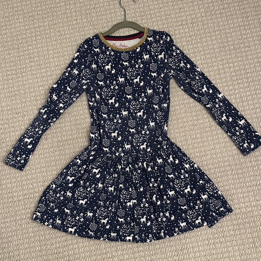 Mini Boden Navy Dress with White Animal Print